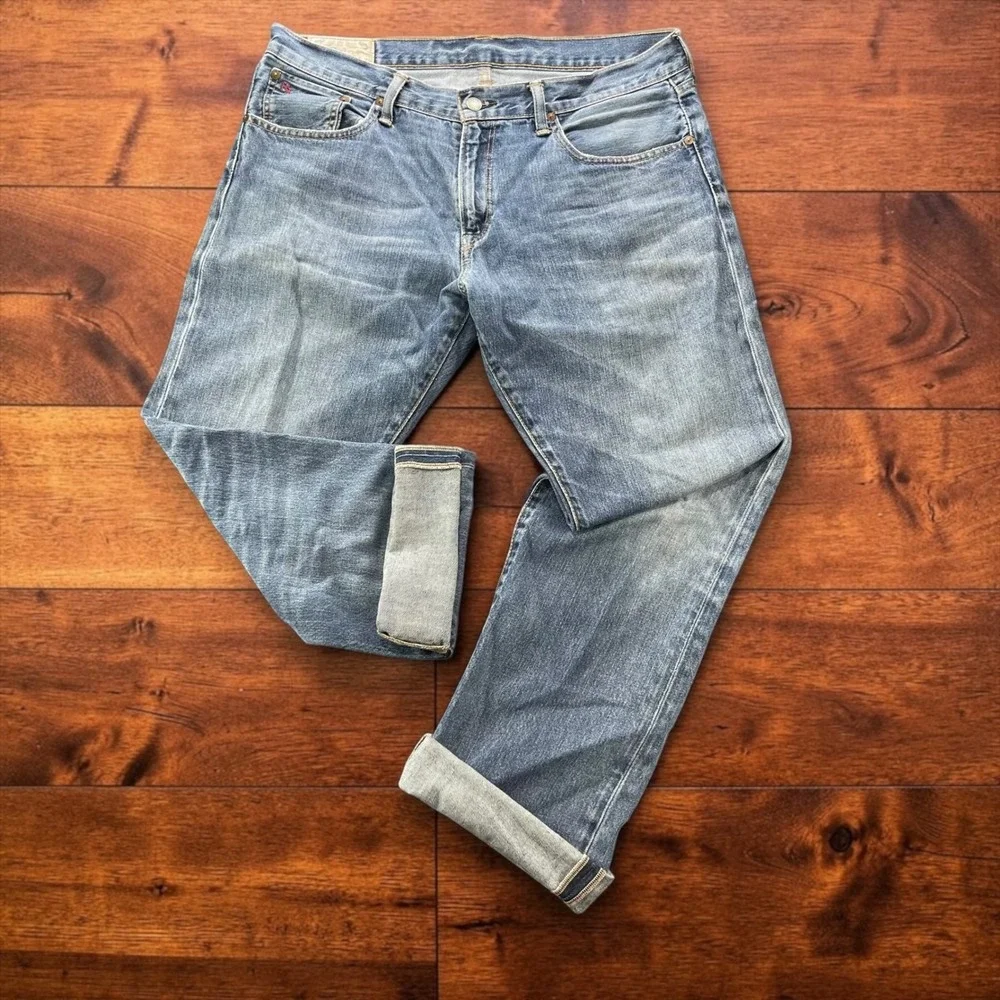 Polo Ralph Lauren Hampton Straight Jeans Mens 34x32 Light Wash Blue Denim Cotton